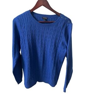 Talbots Royal Blue Cable Knit Sweater Large Decorative Shoulder Buttons